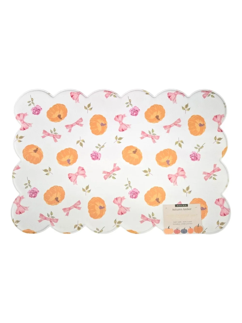 New Pumpkins With Pink Coquette Bows Scalloped Edge Foam Cushion Mat, Fall Decor